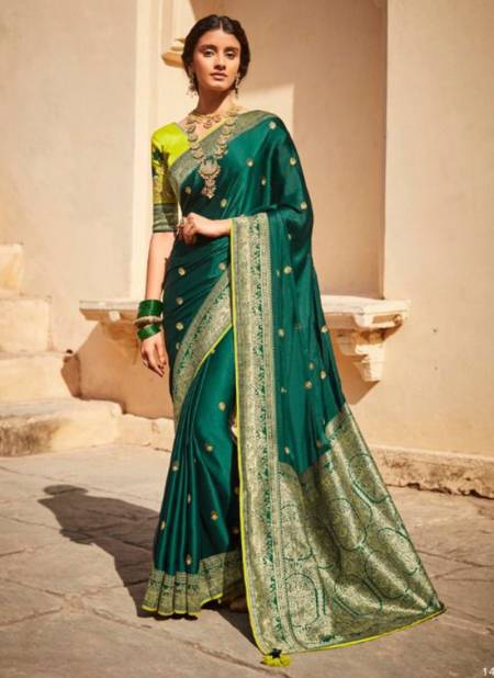 Dark Green KIMORA SUNEHRI 17 Heavy Wedding Wear Silk Designer Latest Saree Collection 1435